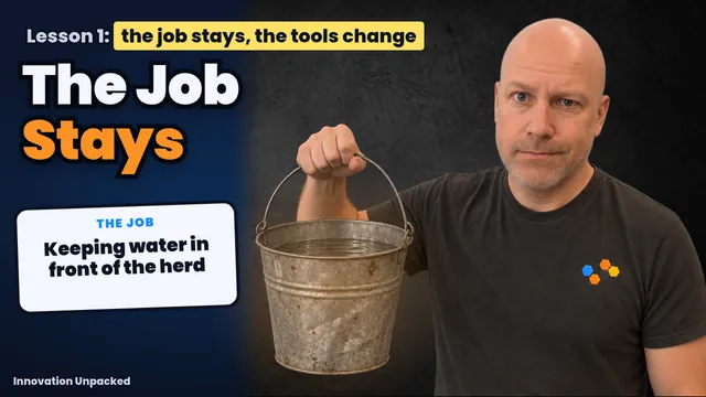 Lesson 1 thumbnail: Mike holds an old metal bucket next to the words The Job Stays