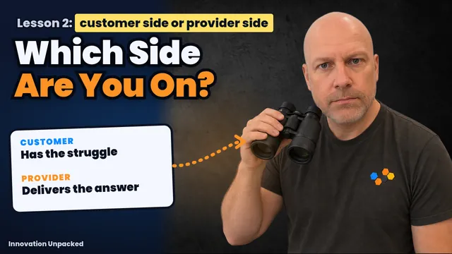Lesson 2 thumbnail: Mike looks through binoculars next to the words Which Side Are You On?