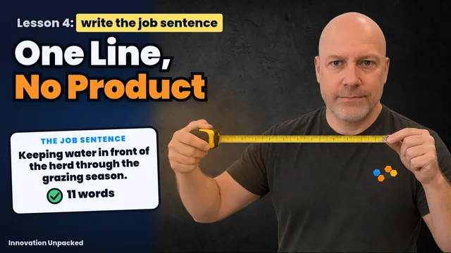 Lesson 4 thumbnail: Mike stretches a tape measure next to the words One Line, No Product