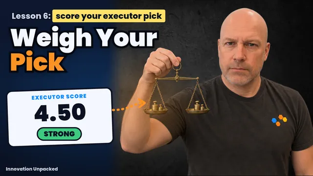 Lesson 6 thumbnail: Mike holds a balance scale next to the words Weigh Your Pick
